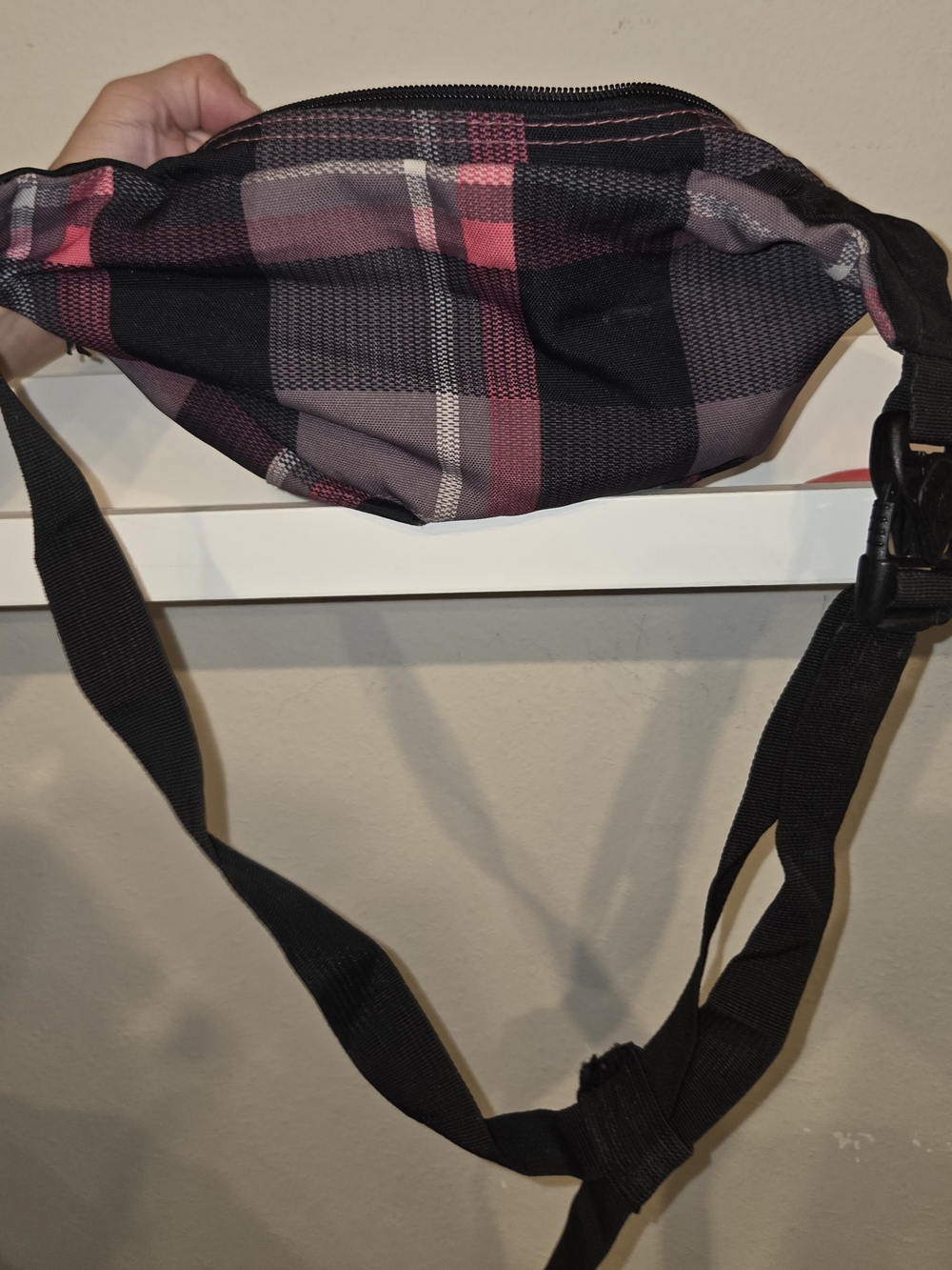 Jansport Black and Pink Fanny Pack Plaid Belt Bag